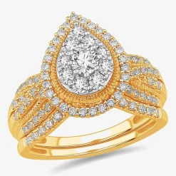 (G-H / SI1-SI2) Womens 1 CT. T.W. Lab Grown Diamond Pear Shape Halo Bridal Set in 10K Gold