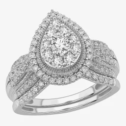 (G-H / SI1-SI2) Womens 1 CT. T.W. Lab Grown Diamond Pear Shape Halo Bridal Set in 10K Gold