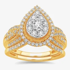 (G-H / SI1-SI2) Womens 1 CT. T.W. Lab Grown Diamond Pear Shape Halo Bridal Set in 10K Gold