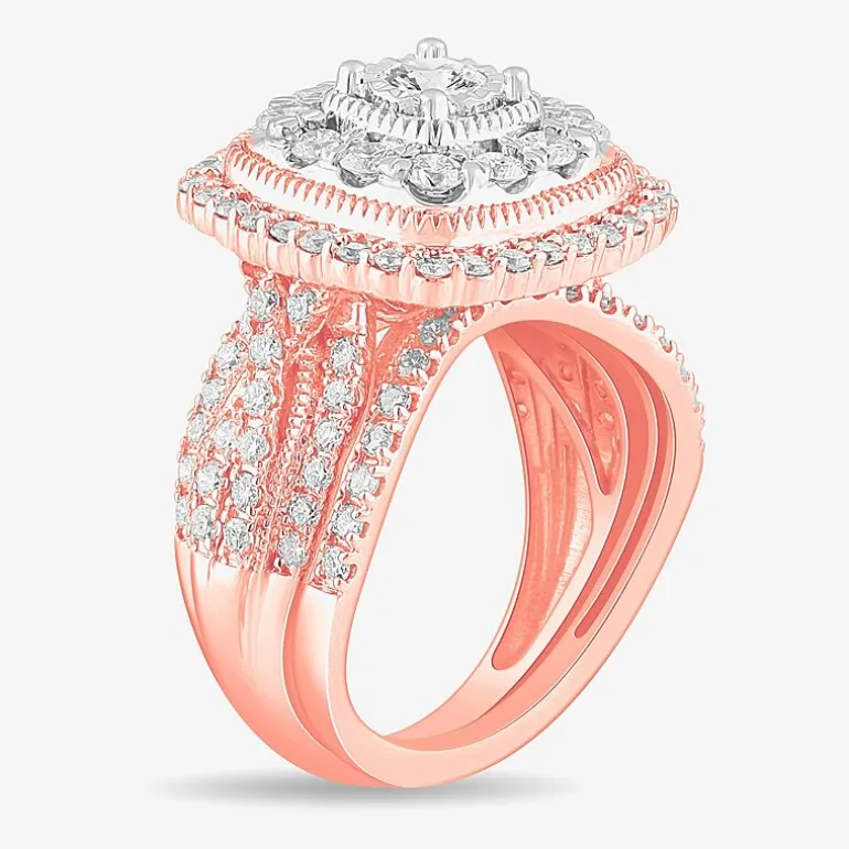 (G-H / Si1-Si2) Womens 2 CT. T.W. Lab Grown White Diamond 10K Gold Cushion Side Stone Bridal Set