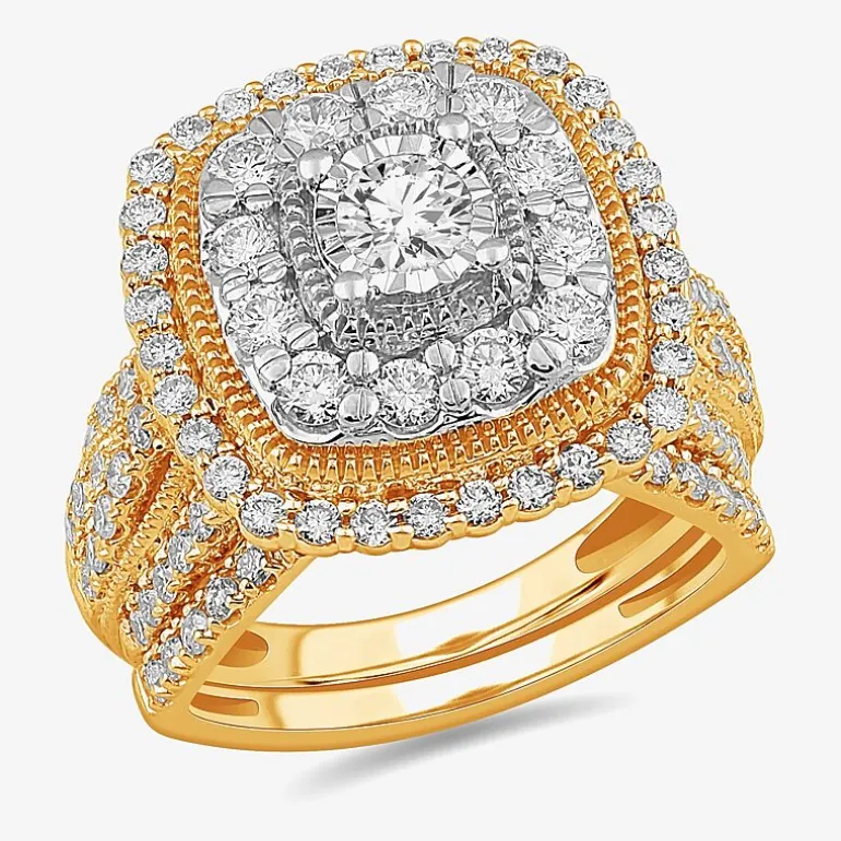 (G-H / Si1-Si2) Womens 2 CT. T.W. Lab Grown White Diamond 10K Gold Cushion Side Stone Bridal Set