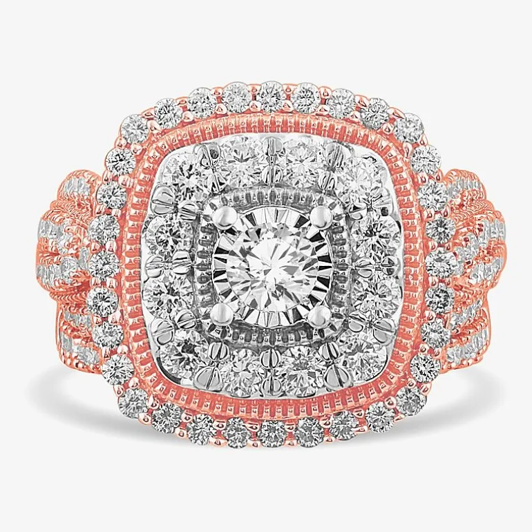 (G-H / Si1-Si2) Womens 2 CT. T.W. Lab Grown White Diamond 10K Gold Cushion Side Stone Bridal Set