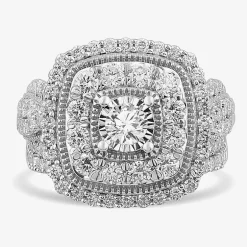 (G-H / Si1-Si2) Womens 2 CT. T.W. Lab Grown White Diamond 10K Gold Cushion Side Stone Bridal Set