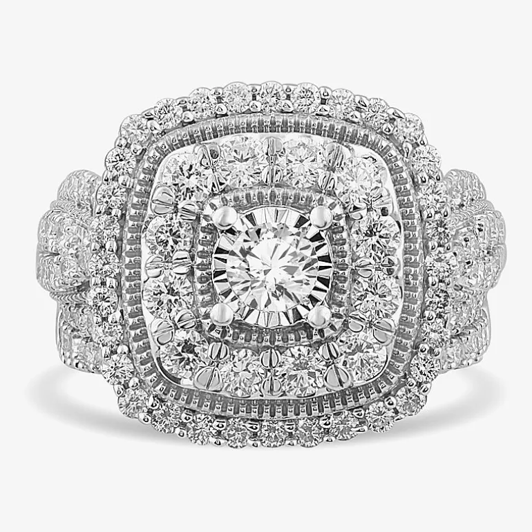 (G-H / Si1-Si2) Womens 2 CT. T.W. Lab Grown White Diamond 10K Gold Cushion Side Stone Bridal Set