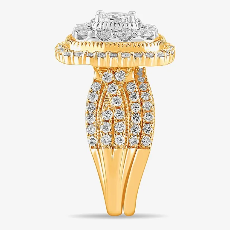 (G-H / Si1-Si2) Womens 2 CT. T.W. Lab Grown White Diamond 10K Gold Cushion Side Stone Bridal Set