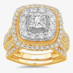 (G-H / Si1-Si2) Womens 2 CT. T.W. Lab Grown White Diamond 10K Gold Cushion Side Stone Bridal Set