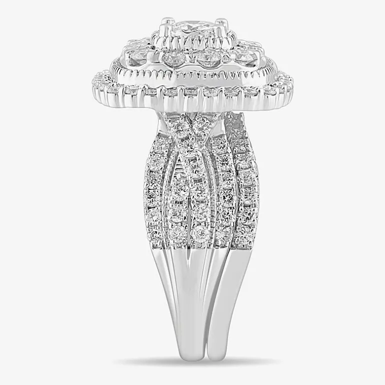 (G-H / Si1-Si2) Womens 2 CT. T.W. Lab Grown White Diamond 10K Gold Cushion Side Stone Bridal Set