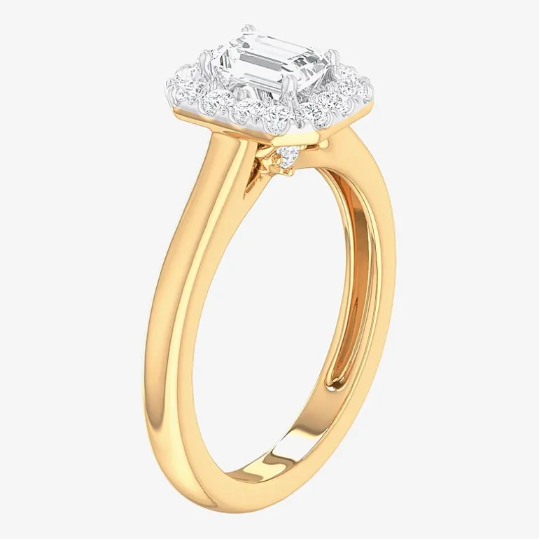 (G-H/SI1-SI2) Womens 1 CT. T.W. Lab Grown White Diamond 10K Gold Halo Engagement Ring