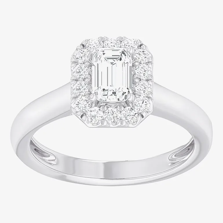 (G-H/SI1-SI2) Womens 1 CT. T.W. Lab Grown White Diamond 10K Gold Halo Engagement Ring