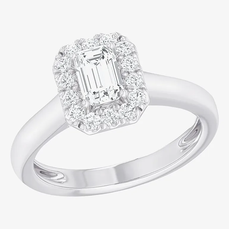 (G-H/SI1-SI2) Womens 1 CT. T.W. Lab Grown White Diamond 10K Gold Halo Engagement Ring