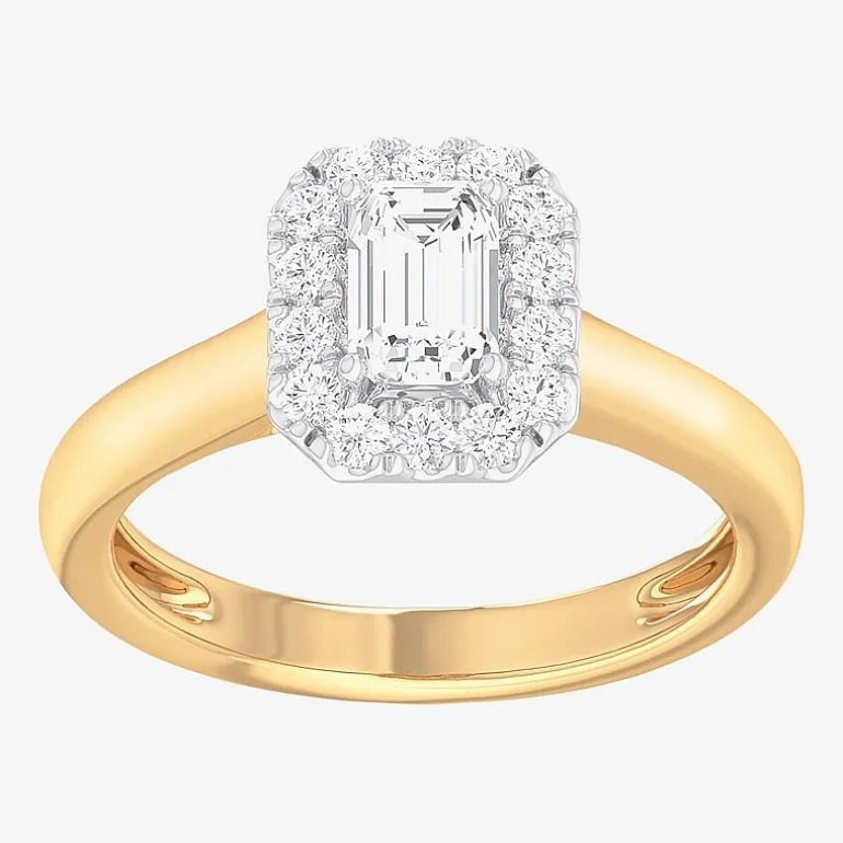 (G-H/SI1-SI2) Womens 1 CT. T.W. Lab Grown White Diamond 10K Gold Halo Engagement Ring