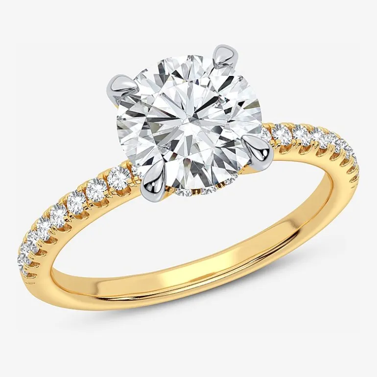 (G-H / Si1-Si2) Womens 2 1/4 CT. T.W. Lab Grown White Diamond 14K Gold Round Side Stone Engagement Ring