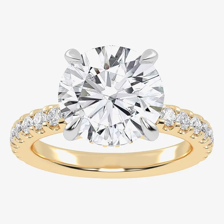 (G-H / Si1-Si2) Womens 2 1/4 CT. T.W. Lab Grown White Diamond 14K Gold Round Side Stone Engagement Ring