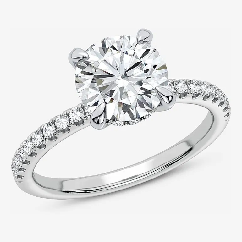 (G-H / Si1-Si2) Womens 2 1/4 CT. T.W. Lab Grown White Diamond 14K Gold Round Side Stone Engagement Ring