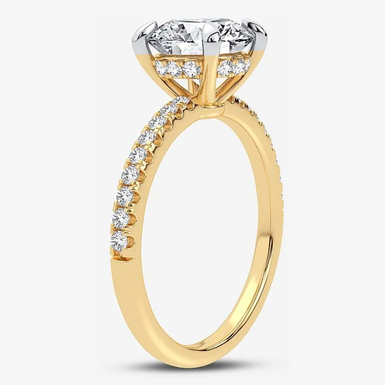 (G-H / Si1-Si2) Womens 2 1/4 CT. T.W. Lab Grown White Diamond 14K Gold Round Side Stone Engagement Ring