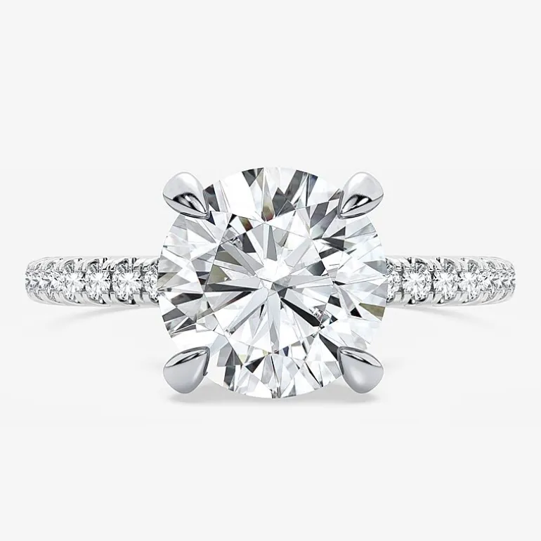 (G-H / Si1-Si2) Womens 2 1/4 CT. T.W. Lab Grown White Diamond 14K Gold Round Side Stone Engagement Ring