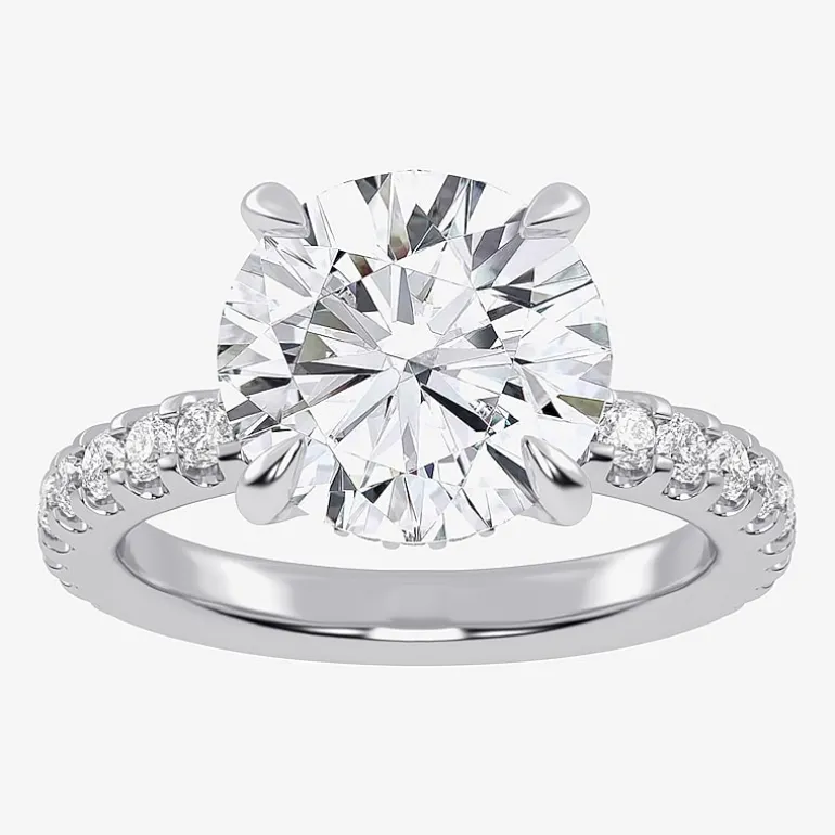 (G-H / Si1-Si2) Womens 2 1/4 CT. T.W. Lab Grown White Diamond 14K Gold Round Side Stone Engagement Ring