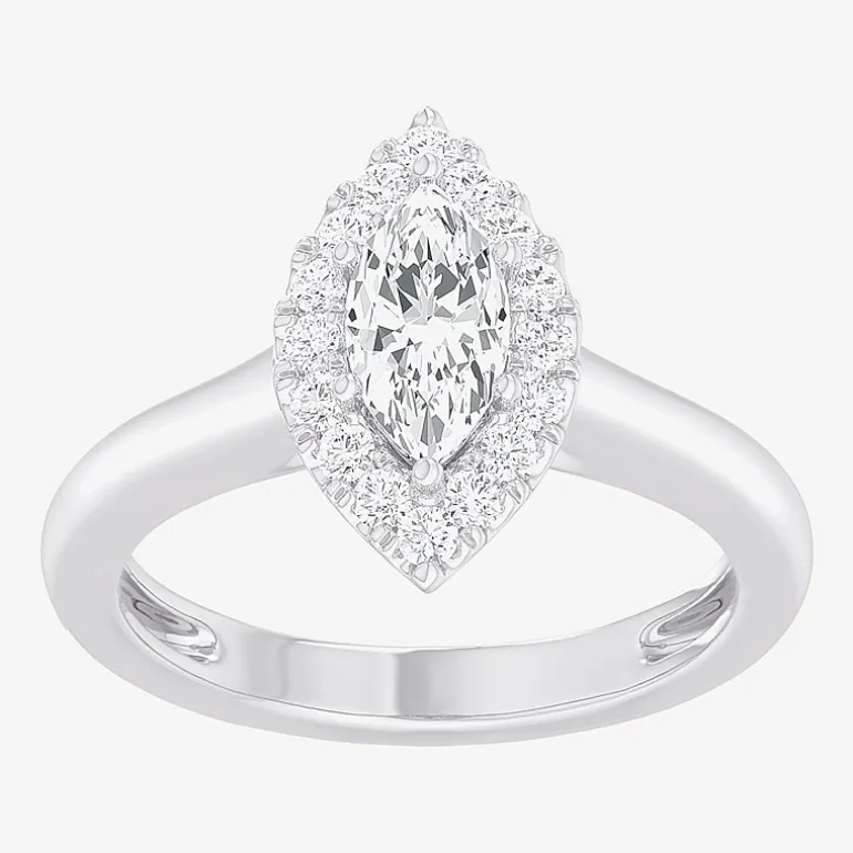(G-H/SI1-SI2) Womens 1 CT. T.W. Lab Grown White Diamond 10K Gold Marquise Halo Engagement Ring