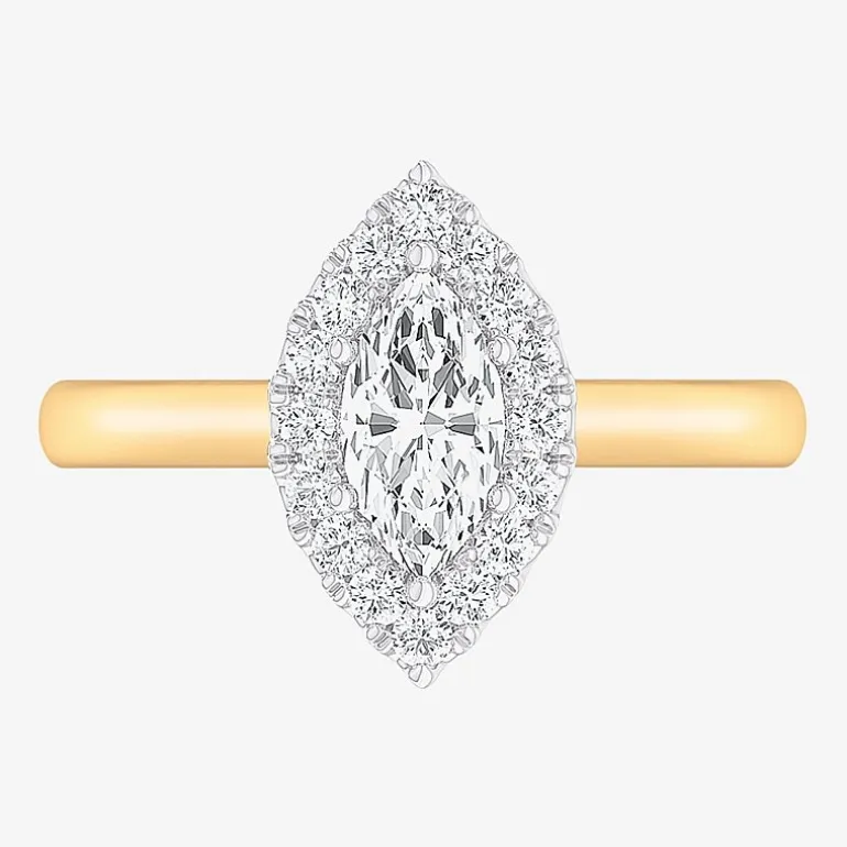 (G-H/SI1-SI2) Womens 1 CT. T.W. Lab Grown White Diamond 10K Gold Marquise Halo Engagement Ring