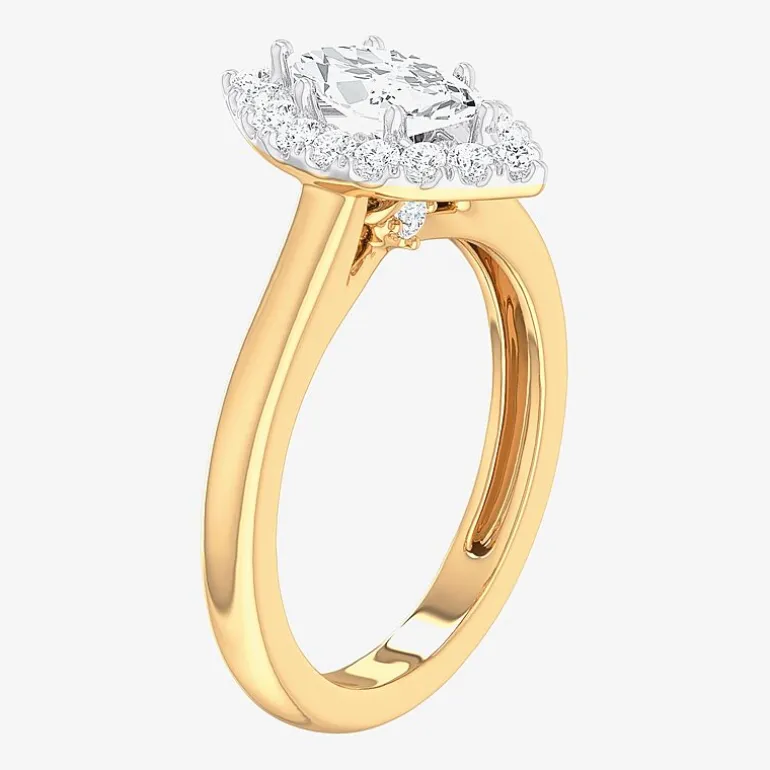 (G-H/SI1-SI2) Womens 1 CT. T.W. Lab Grown White Diamond 10K Gold Marquise Halo Engagement Ring
