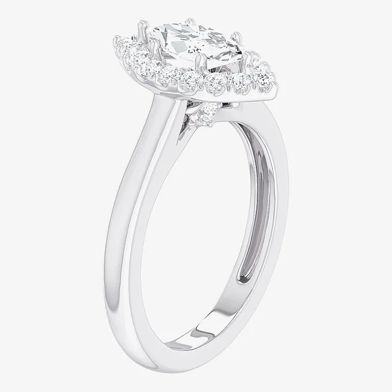 (G-H/SI1-SI2) Womens 1 CT. T.W. Lab Grown White Diamond 10K Gold Marquise Halo Engagement Ring