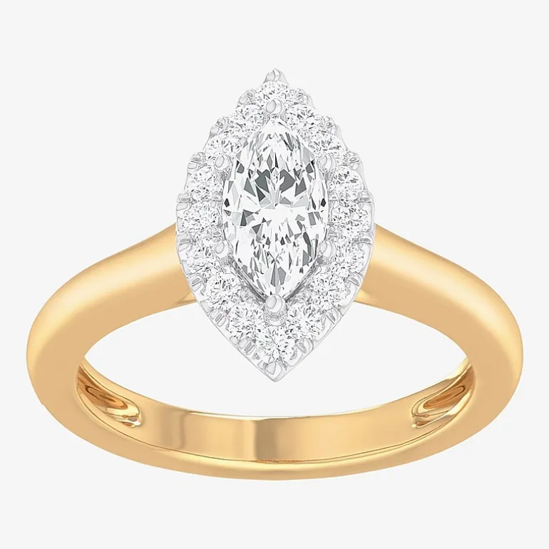 (G-H/SI1-SI2) Womens 1 CT. T.W. Lab Grown White Diamond 10K Gold Marquise Halo Engagement Ring