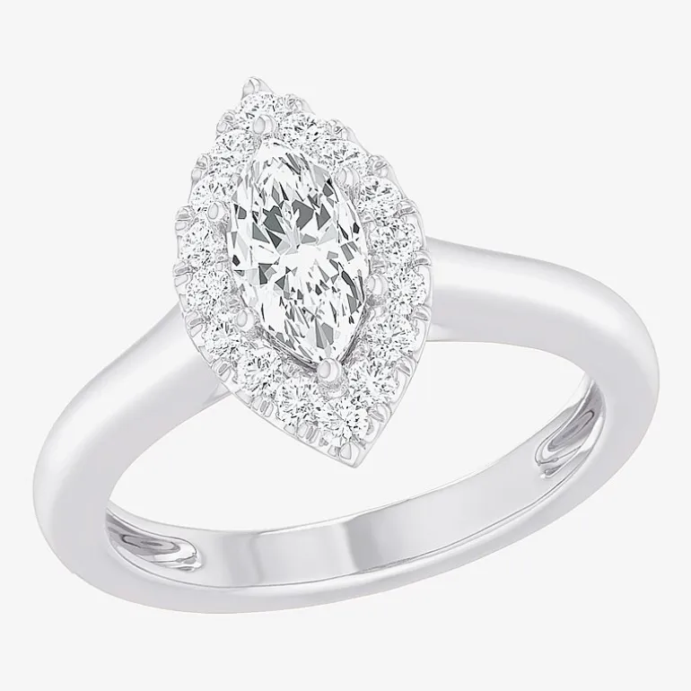 (G-H/SI1-SI2) Womens 1 CT. T.W. Lab Grown White Diamond 10K Gold Marquise Halo Engagement Ring