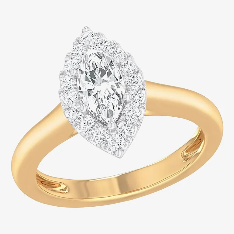 (G-H/SI1-SI2) Womens 1 CT. T.W. Lab Grown White Diamond 10K Gold Marquise Halo Engagement Ring
