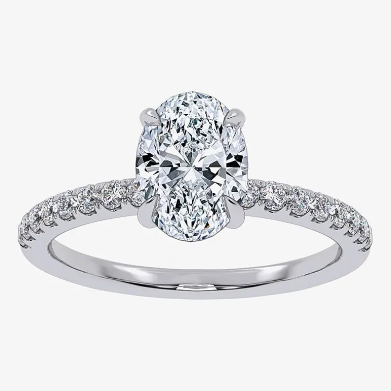 (G-H / Si1-Si2) Womens 1 CT. T.W. Lab Grown White Diamond 10K Gold Oval Side Stone Engagement Ring