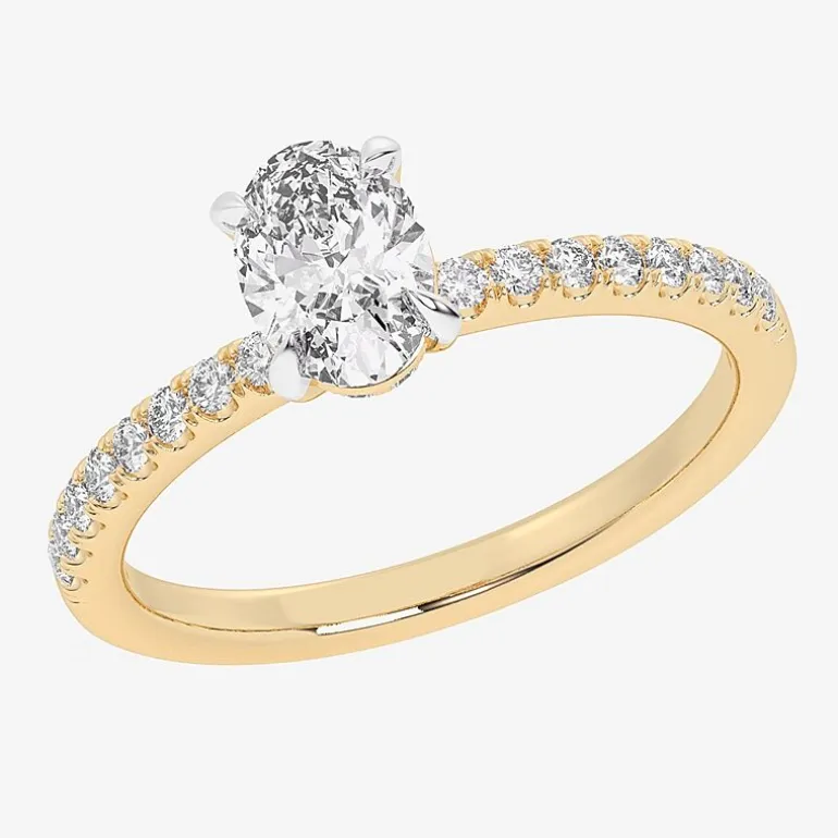 (G-H / Si1-Si2) Womens 1 CT. T.W. Lab Grown White Diamond 10K Gold Oval Side Stone Engagement Ring