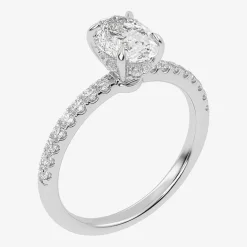 (G-H / Si1-Si2) Womens 1 CT. T.W. Lab Grown White Diamond 10K Gold Oval Side Stone Engagement Ring
