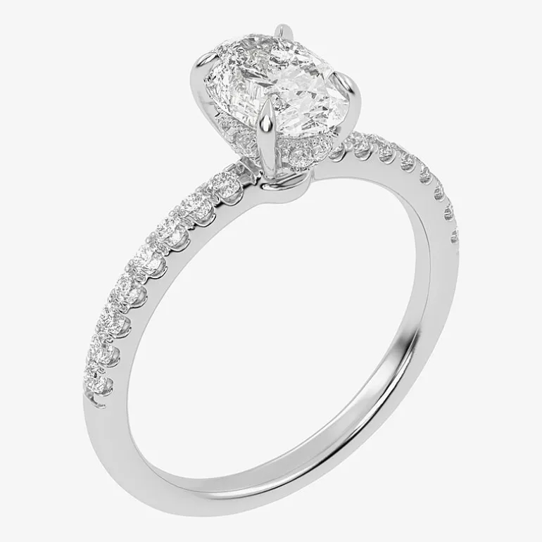 (G-H / Si1-Si2) Womens 1 CT. T.W. Lab Grown White Diamond 10K Gold Oval Side Stone Engagement Ring