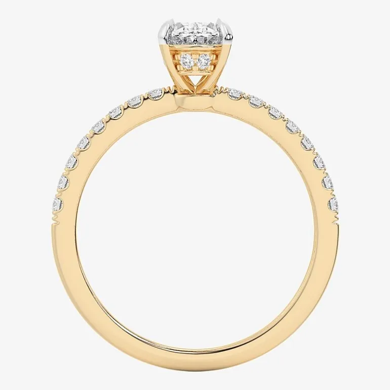 (G-H / Si1-Si2) Womens 1 CT. T.W. Lab Grown White Diamond 10K Gold Oval Side Stone Engagement Ring