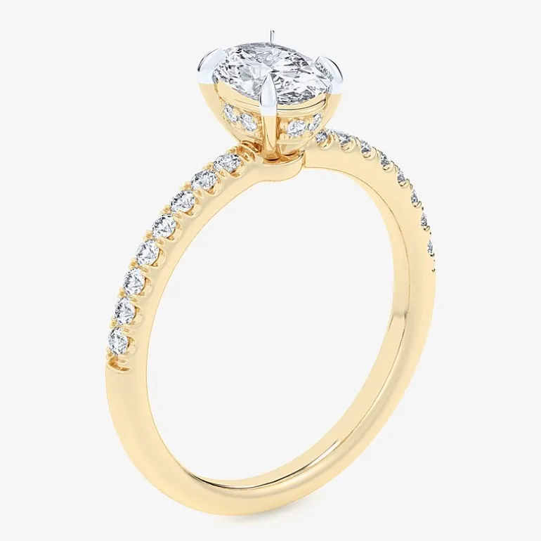 (G-H / Si1-Si2) Womens 1 CT. T.W. Lab Grown White Diamond 10K Gold Oval Side Stone Engagement Ring