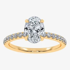 (G-H / Si1-Si2) Womens 1 CT. T.W. Lab Grown White Diamond 10K Gold Oval Side Stone Engagement Ring
