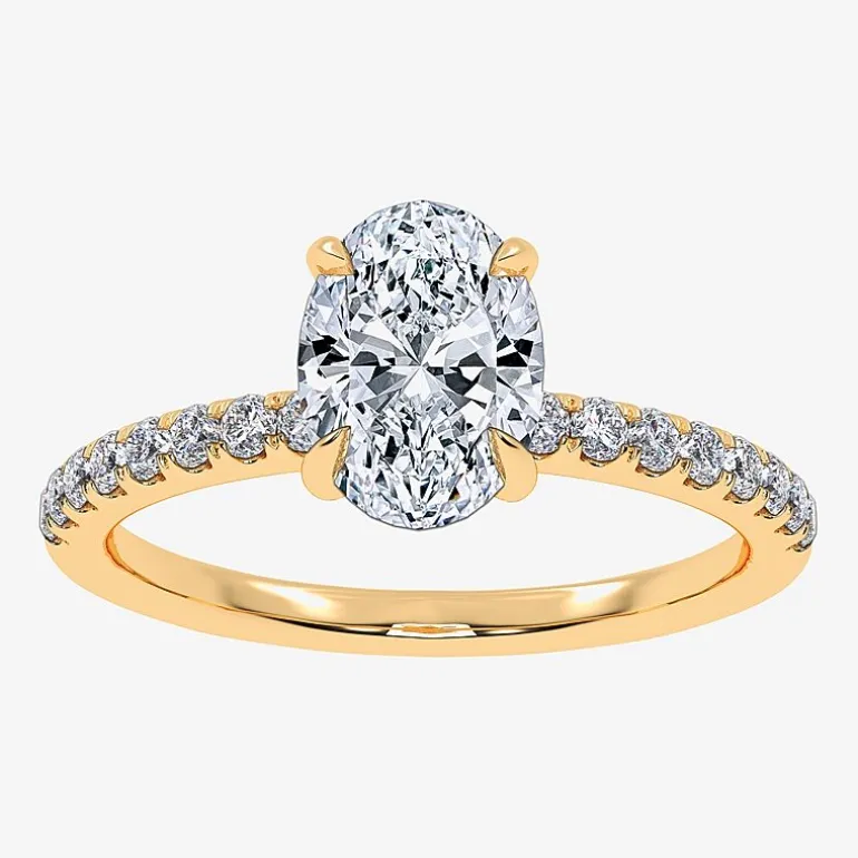 (G-H / Si1-Si2) Womens 1 CT. T.W. Lab Grown White Diamond 10K Gold Oval Side Stone Engagement Ring