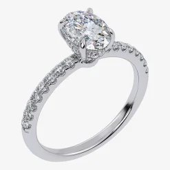 (G-H / Si1-Si2) Womens 1 CT. T.W. Lab Grown White Diamond 10K Gold Oval Side Stone Engagement Ring
