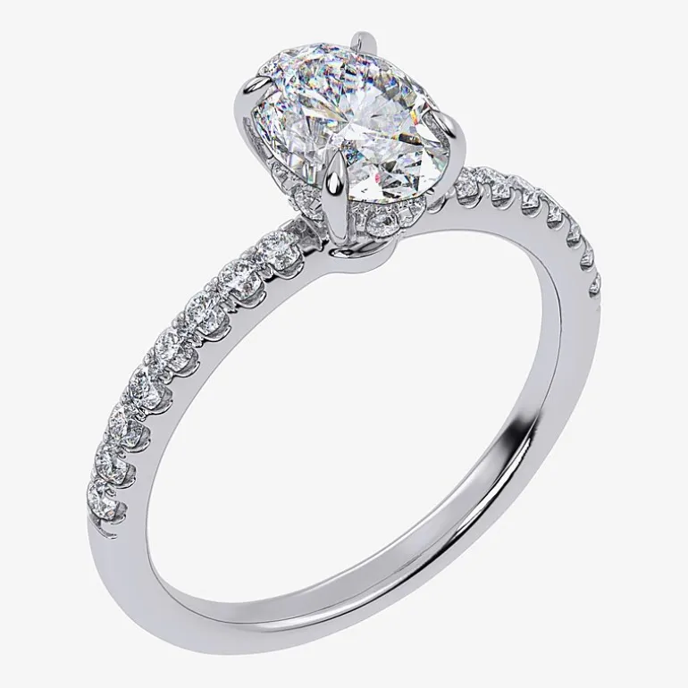 (G-H / Si1-Si2) Womens 1 CT. T.W. Lab Grown White Diamond 10K Gold Oval Side Stone Engagement Ring