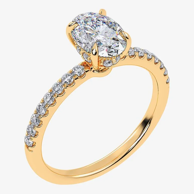 (G-H / Si1-Si2) Womens 1 CT. T.W. Lab Grown White Diamond 10K Gold Oval Side Stone Engagement Ring