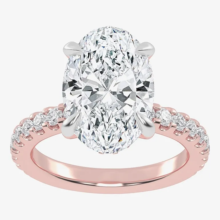 (G-H / Si1-Si2) Womens 2 1/4 CT. T.W. Lab Grown White Diamond 14K Gold Oval Side Stone Engagement Ring