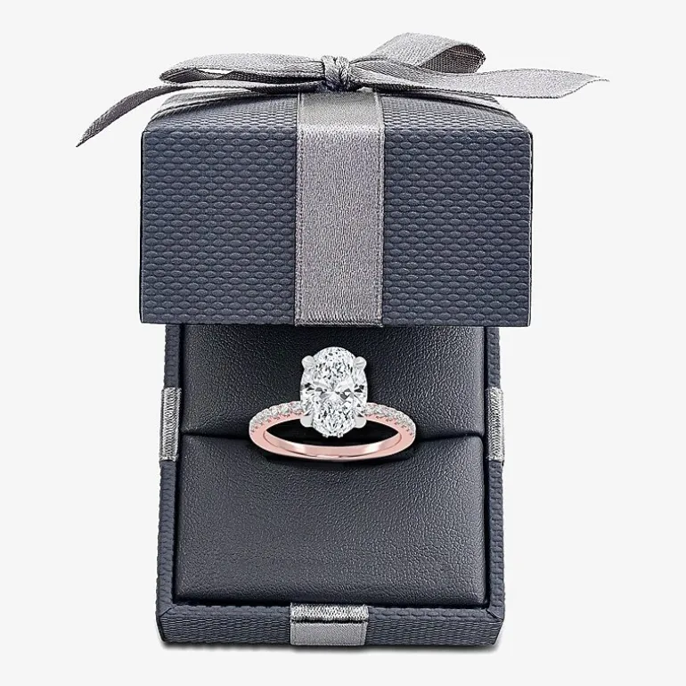 (G-H / Si1-Si2) Womens 2 1/4 CT. T.W. Lab Grown White Diamond 14K Gold Oval Side Stone Engagement Ring
