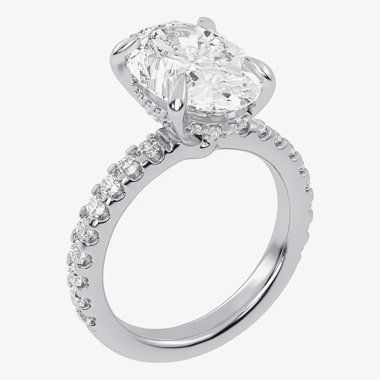(G-H / Si1-Si2) Womens 2 1/4 CT. T.W. Lab Grown White Diamond 14K Gold Oval Side Stone Engagement Ring