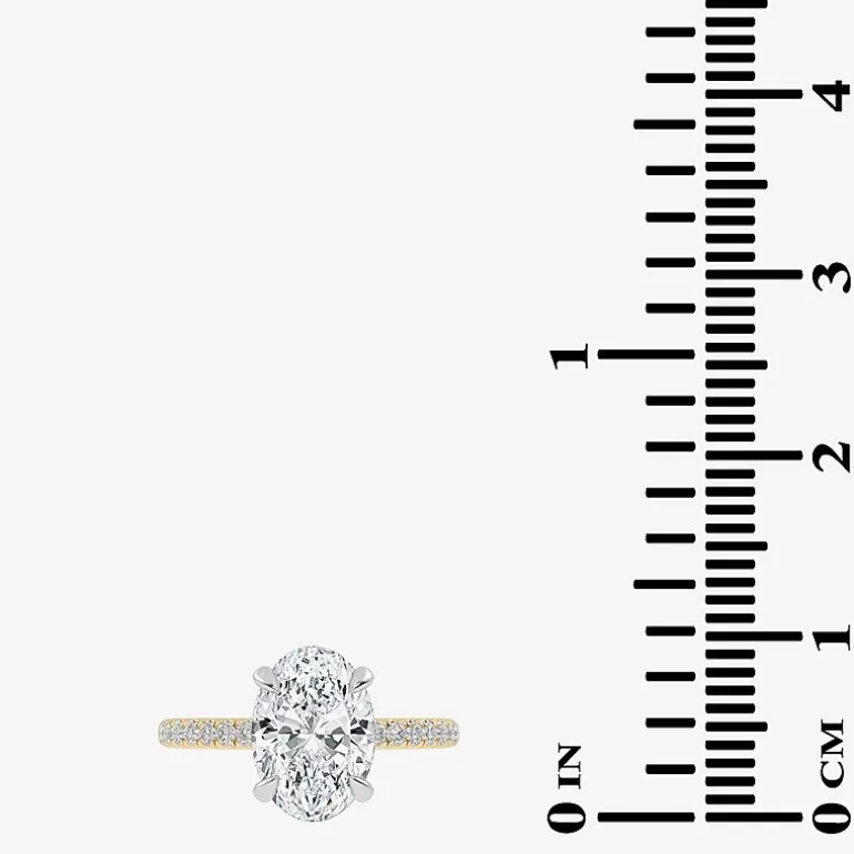 (G-H / Si1-Si2) Womens 2 1/4 CT. T.W. Lab Grown White Diamond 14K Gold Oval Side Stone Engagement Ring