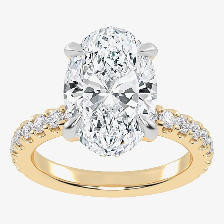(G-H / Si1-Si2) Womens 2 1/4 CT. T.W. Lab Grown White Diamond 14K Gold Oval Side Stone Engagement Ring