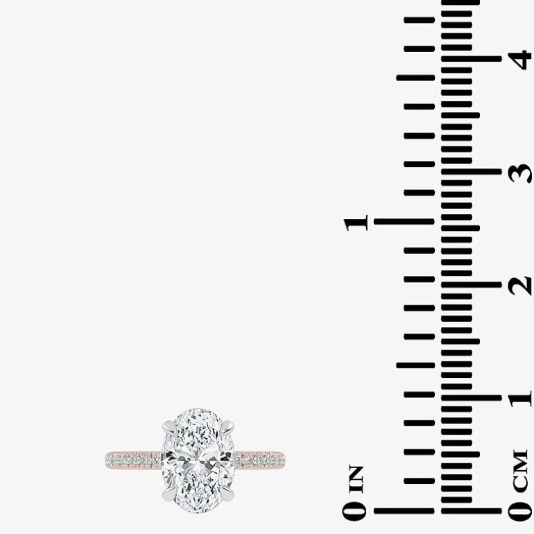 (G-H / Si1-Si2) Womens 2 1/4 CT. T.W. Lab Grown White Diamond 14K Gold Oval Side Stone Engagement Ring
