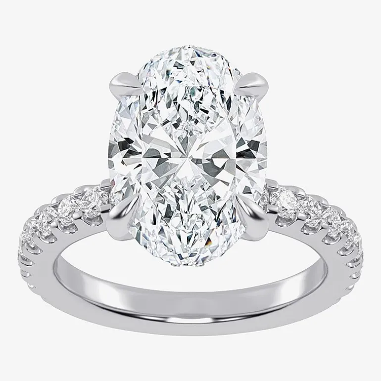 (G-H / Si1-Si2) Womens 2 1/4 CT. T.W. Lab Grown White Diamond 14K Gold Oval Side Stone Engagement Ring