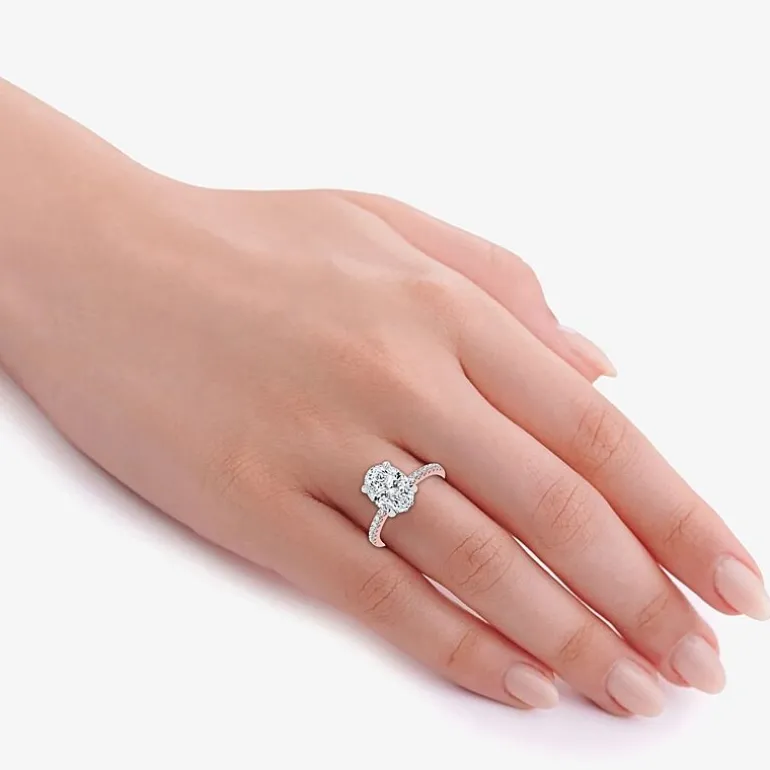 (G-H / Si1-Si2) Womens 2 1/4 CT. T.W. Lab Grown White Diamond 14K Gold Oval Side Stone Engagement Ring