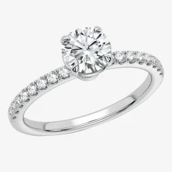 (G-H / Si1-Si2) Womens 1 CT. T.W. Lab Grown White Diamond 10K Gold Round Side Stone Engagement Ring