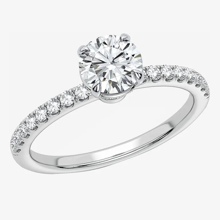 (G-H / Si1-Si2) Womens 1 CT. T.W. Lab Grown White Diamond 10K Gold Round Side Stone Engagement Ring