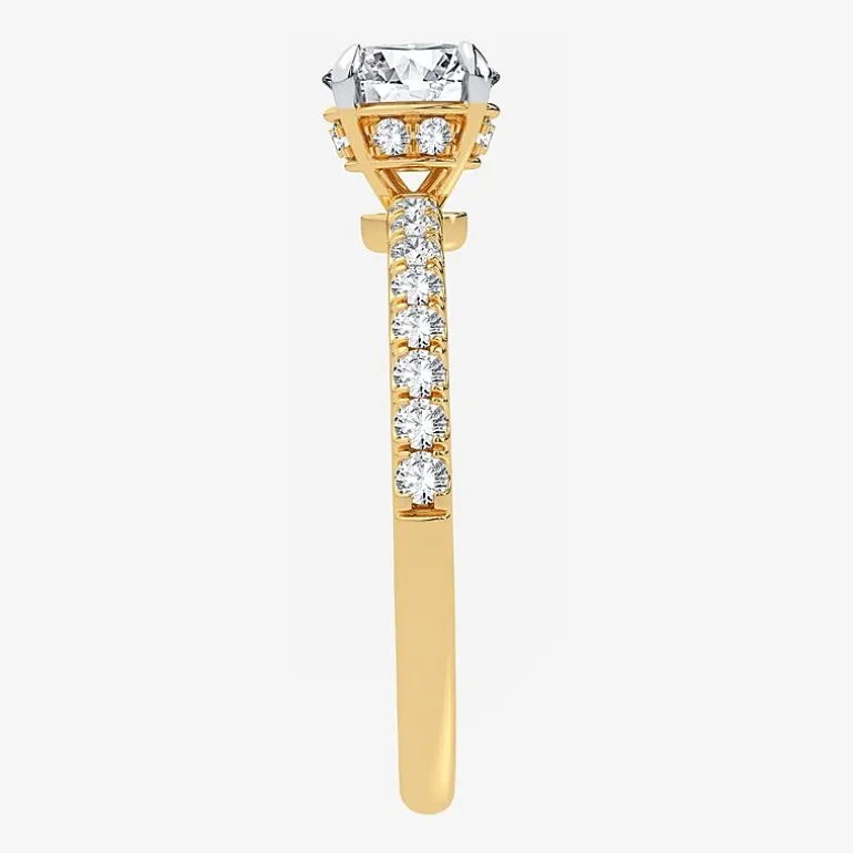 (G-H / Si1-Si2) Womens 1 CT. T.W. Lab Grown White Diamond 10K Gold Round Side Stone Engagement Ring